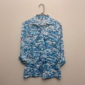 Shades of Blue 3/4 Sleeve Button Down